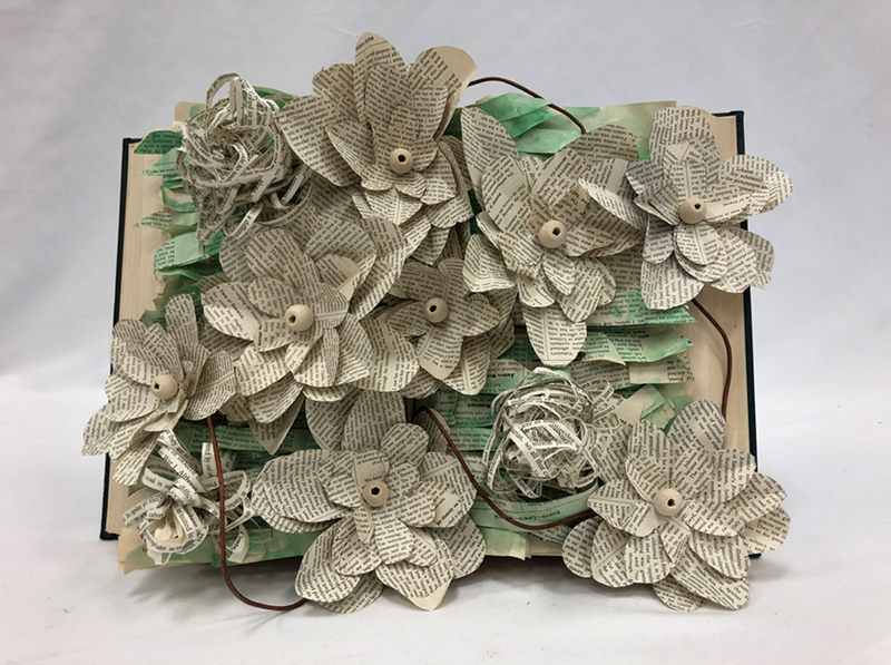 Media: deconstructed book, watercolor, brown string
Size: 12x6